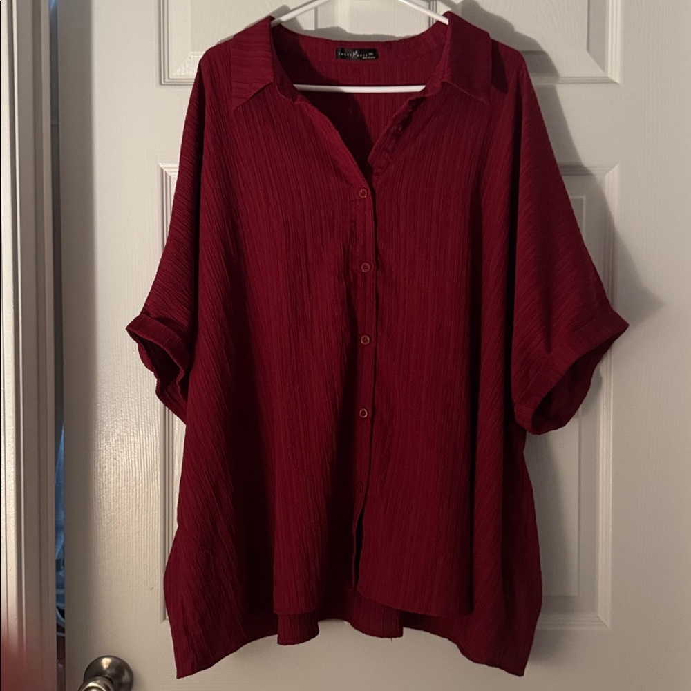 Red Button-Up Blouse